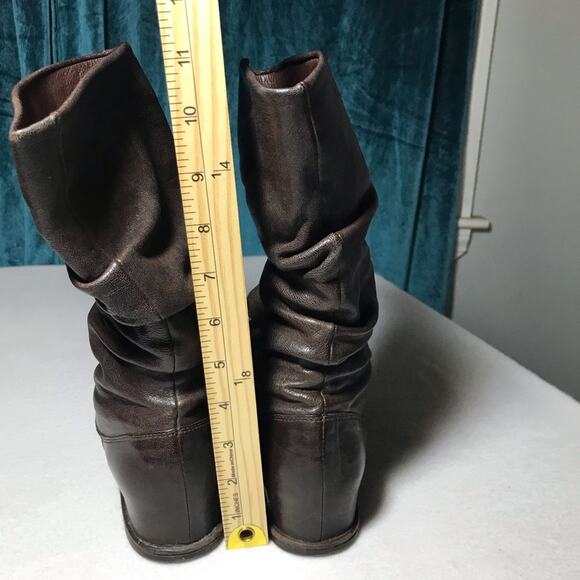 Stuart Weitzman harbor hidden wedge size 8 mid calf slouchy brown leather boots - Picture 3 of 13